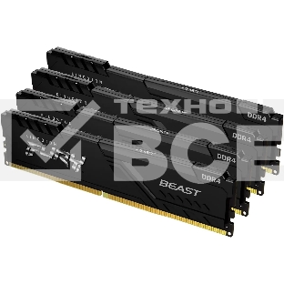 Оперативная память Kingston Fury Beast, DDR4, 64GB (4x16GB), 3200MHz, CL16, с радиатором, чёрный