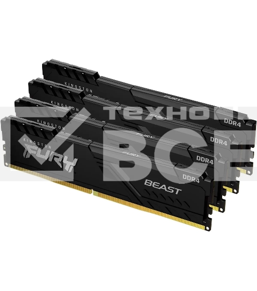 Оперативная память Kingston Fury Beast, DDR4, 64GB (4x16GB), 3200MHz, CL16, с радиатором, чёрный