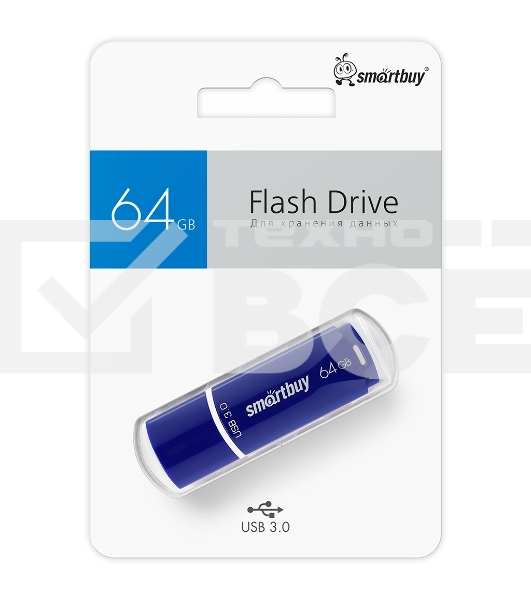 Флешка USB Smartbuy CROWN BLUE (SB64 GbCRW-Bl), 64 Gb, USB 3.0, R/W 75/25, синий