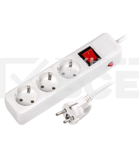 Сетевой фильтр 16А, 3500 Вт, 3 гнезда, без з/ш, с з/к, ПВС 3x1.0, 1,8 м, белый (SBSP-3-18-W)