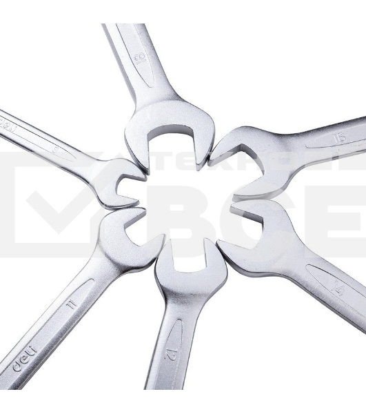 Набор двусторонних гаечных ключей 12 шт Deli DL160012A Спецификация: 6x7мм, 8x9мм, 10x11мм, 12x13мм, 14x15мм, 16x17мм, 18x19мм, 20x22мм, 21x23мм, 24x27мм, 25x28мм, 30x32мм. Матовая хромированная поверхность. Тканевая упаковка.