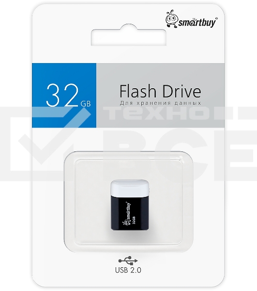 Флешка USB Smartbuy LARA Black (SB32GbLARA-K), 32Gb, USB 2.0, R/W 15/5, черный/белый