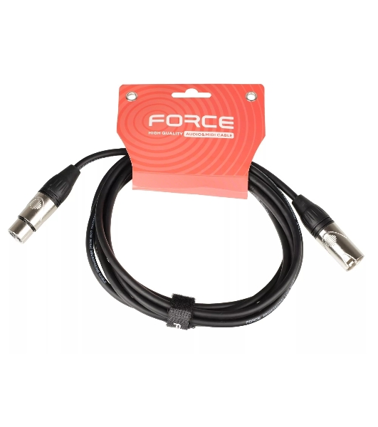 Кабель микрофонный FORCE FMC-05/3XLR (M) - XLR (F), высококачественный балансный, малошумящий с проводниками из безкислородной меди OFC, диаметр 6 мм, профессиональные металлические разъемы, длина 3 м, цвет черный