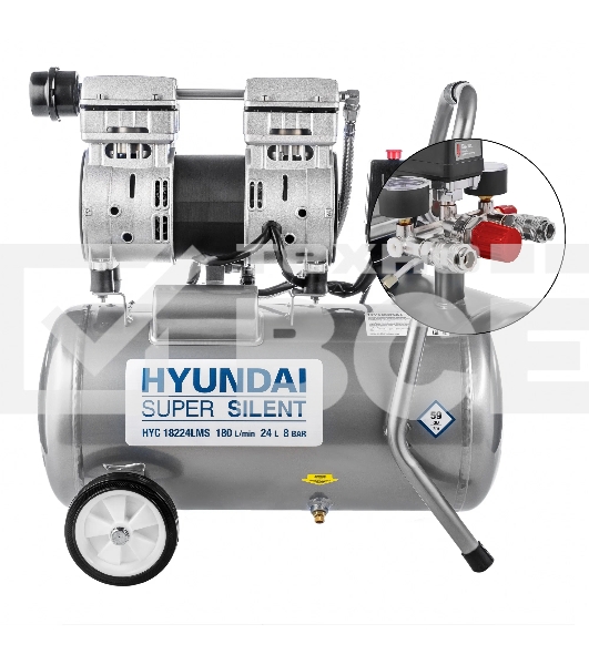 Компрессор поршневой Hyundai HYC 18224LMS безмасляный 180л/мин 24л 1000Вт серебристый