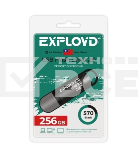 Флешка USB Exployd 570 Black (EX-256Gb-570-Black), 256Gb, USB 2.0, R/W 20/10, черный