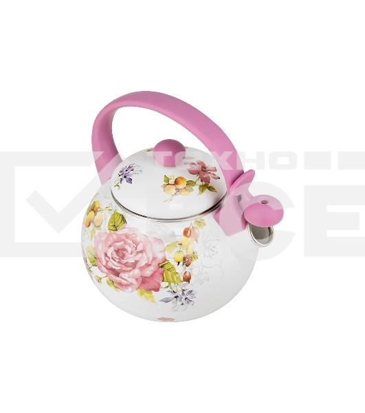 Чайник для плиты LR00-20 LARA (эмаль) PINK 2.5 л, индукционное дно, свисток, автоподъем крышки