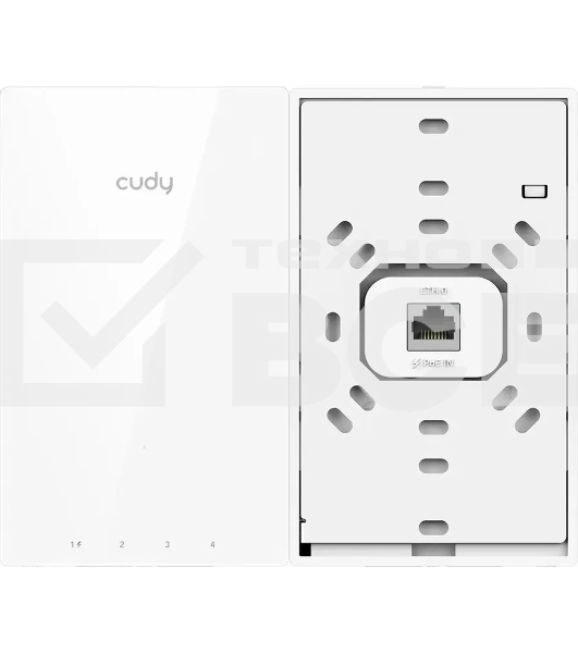Точка доступа Wi-Fi Cudy AX3000 Gigabit Wall-Plate Wi-Fi 6 Access Point AX3000 Dual Band Wi-Fi 6 Wall Plate Access Point, Chipset MT7981+MT7531AE+MT7976CN, 802.11ax/ac/a/b/g/n, 2402Mbps at 5GHz + 574Mbps at 2.4GHz, 1 x Gigabit PoE-IN Port, 802.3af/at, 4 x Gigabit RJ45 ports, LAN1 support PoE Out, Cudy Mesh Support