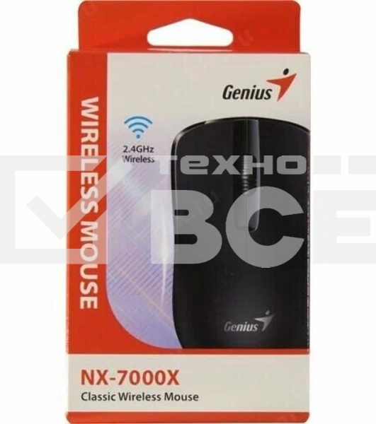 Мышь беспроводная Genius NX-7000X черный, 1200 dpi, радиоканал, USB, кнопки - 3