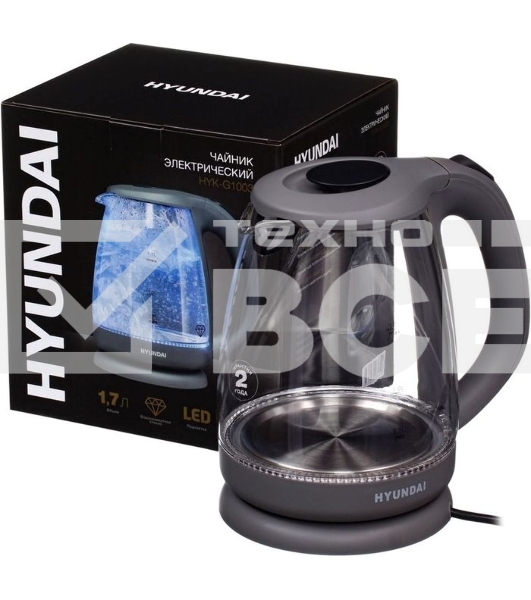 Чайник электрический Hyundai HYK-G1003 1.7л. 2200Вт серый (корпус: стекло)