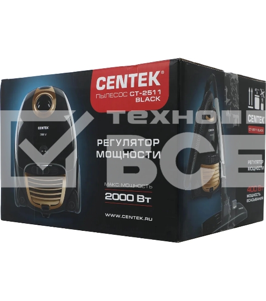 Пылесос Centek CT-2511 черный/желтый, 400/2000 Вт, уборка сухая, пылесборник мешок 2 л