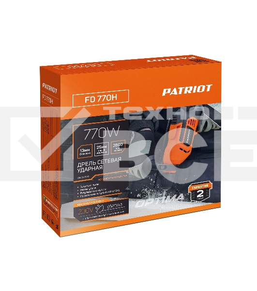 Дрель электрическая ударная PATRIOT FD 770H, 770Вт, 2800об/мин, 44800уд/мин, макс. диаметр сверления 13мм