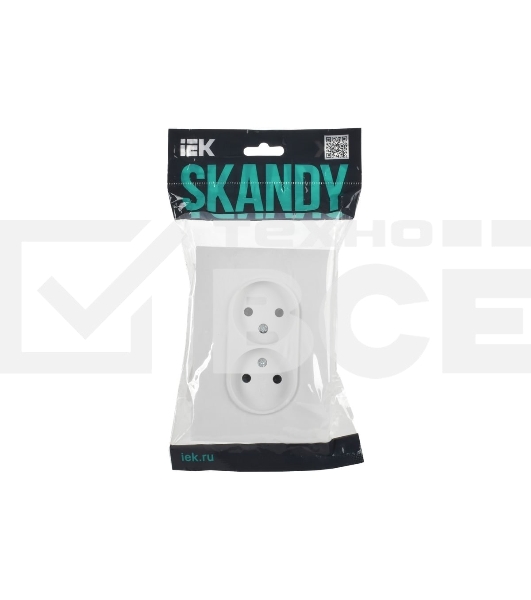 Розетка 2-м SKANDY 10А без заземл. без защ. шторок в сборе SK-R10W арктич. бел. IEK SK-R20-10-K01-F
