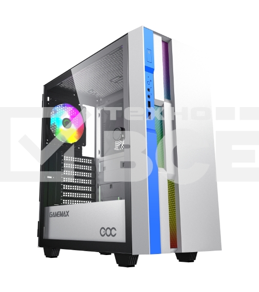 Компьютерный корпус GameMax Brufen C3 WB без БП, MidiT, ATX, Бело-гол, Зак. стекл., USB 3.0, 1*120; 1*140мм вент.