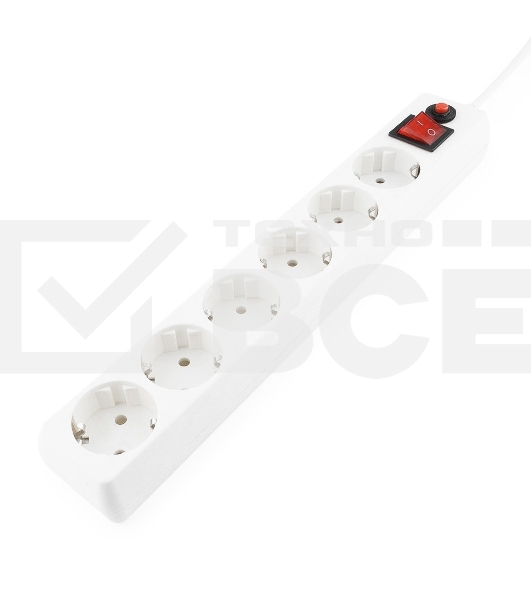 Сетевой фильтр Гарнизон ECL-6-W-5, 6р, 10А, 5м, ур.защиты 4, белый, пакет