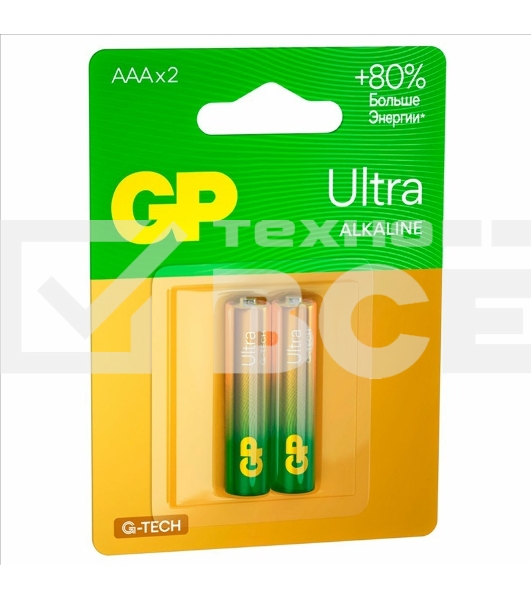 Алкалиновые батарейки GP Ultra Alkaline G-Tech 24А AАA - 2 шт. на блистере