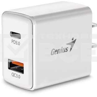 Адаптер Genius PD-20AC. Мощность 20Вт. Совместимость (порт USB-C и порт USB-A)