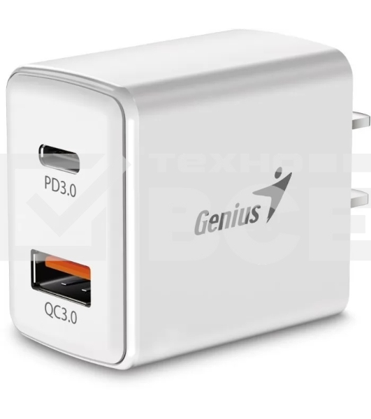 Адаптер Genius PD-20AC. Мощность 20Вт. Совместимость (порт USB-C и порт USB-A)