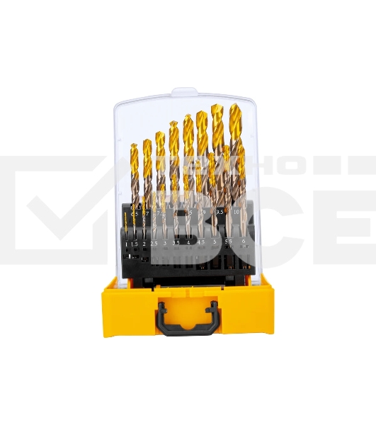 Набор сверл по металлу Denzel 1-10 мм, Р6М5К8-TiN, Golden Tip, 19 шт 723008