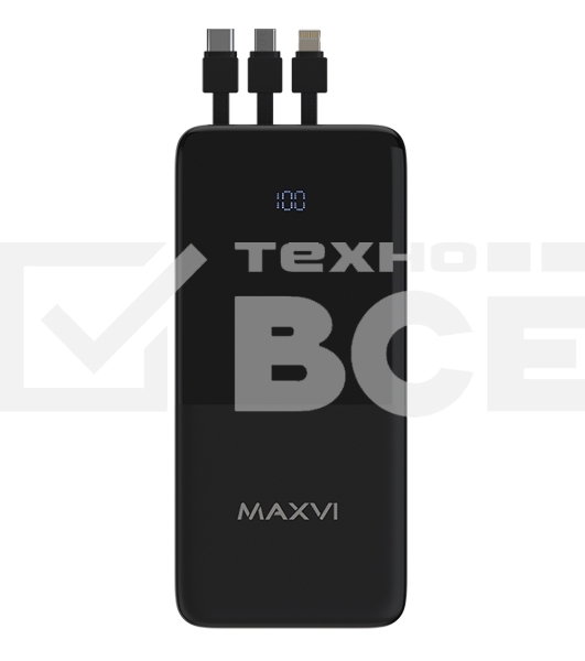 Портативный аккумулятор Maxvi PB10-09 10000 мАч, 2A USB + кабели: Type-C/Lightning/MicroUSB