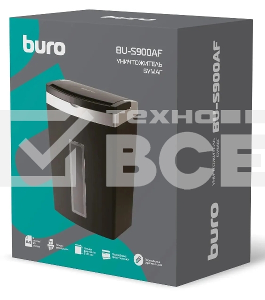 Шредер Buro Office BU-S900AF черный с автоподачей (секр.P-5) фрагменты 60лист. 21лтр. скрепки скобы пл.карты