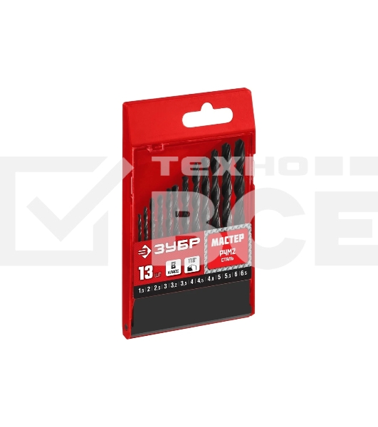 Набор сверл по металлу ЗУБР МАСТЕР 13шт(1.5-6.5мм), сталь Р6М5, класс В