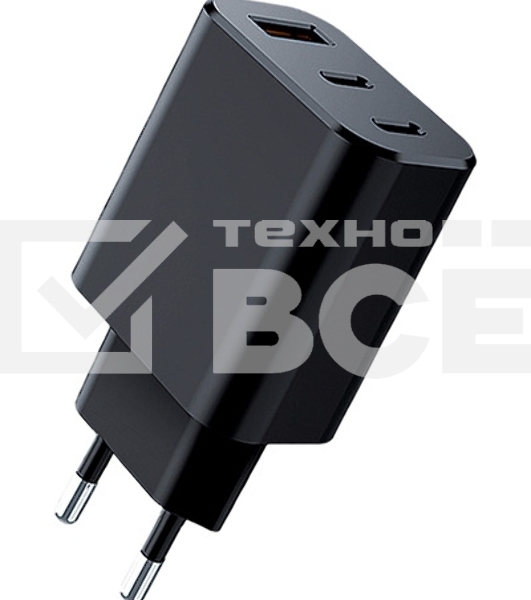 СЗУ Qumo Energy GaN PD 30W (Charger 0073), три порта: 2х Type-C PD + USB-A QC3.0,черный