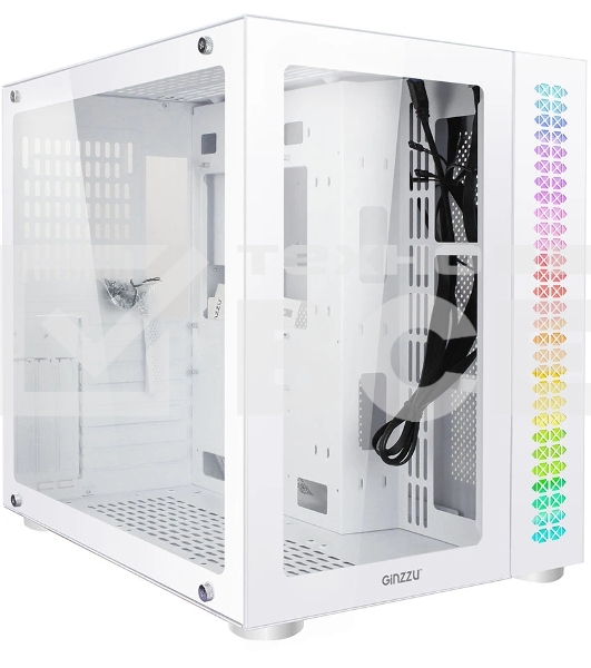 Компьютерный корпус Ginzzu V560 RGb подсветка, закаленное стекло 1хUSB 3.0,1хUSB 2.0, AU белый ATX