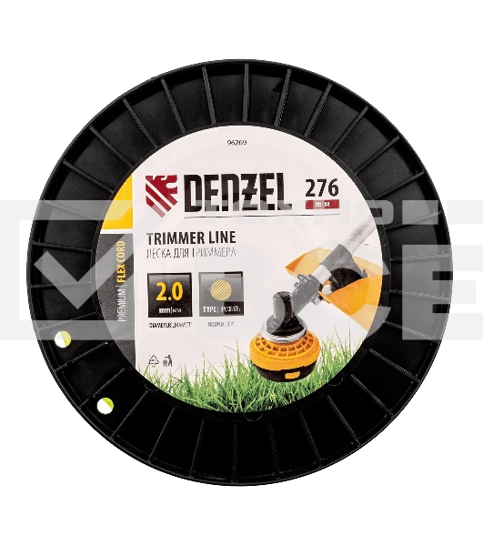 Леска для триммера Denzel круглая, 2,0мм х 276м, на DIN катушке FLEX CORD