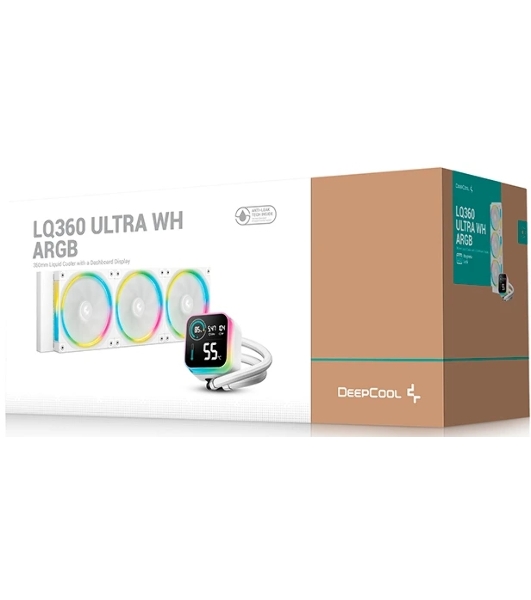 Система водяного охлаждения Deepcool LQ360 Ultra ARGB Soc-AM5/AM4/1200/1700/1851 белый 4-pin 38.71dB Al LCD 350W 1900gr Ret (R-LQ360-WHASMC-G-1)