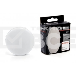 Лампа светодиодная Feron PRO LB-1506 6Вт GX53 теплый таблетка