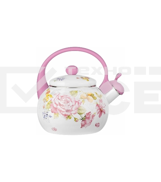 Чайник для плиты LR00-20 LARA (эмаль) PINK 2.5 л, индукционное дно, свисток, автоподъем крышки