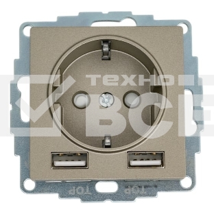 Розетка SE AtlasDesign Шампань SO + USB A+A, 5В/2,4А, 2х5В/1,2А, механизм