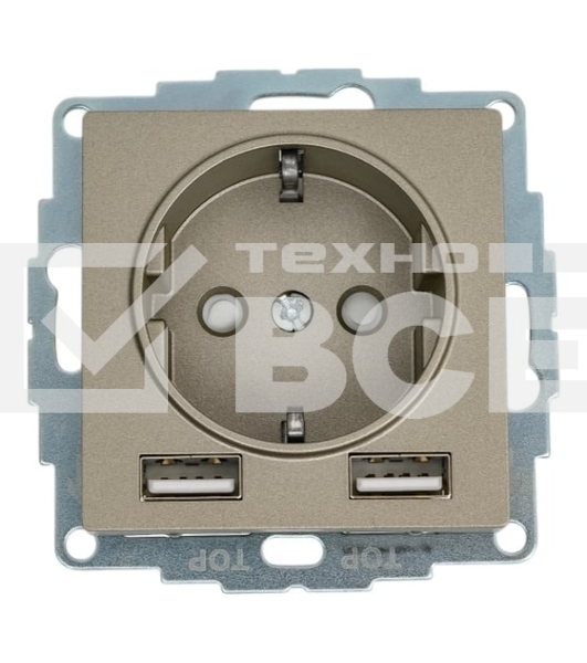 Розетка SE AtlasDesign Шампань SO + USB A+A, 5В/2,4А, 2х5В/1,2А, механизм