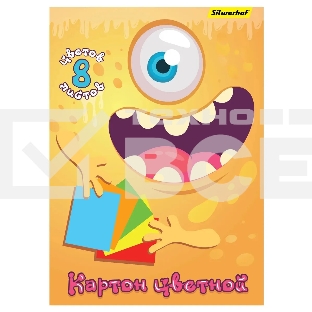 Картон цветной Silwerhof одност. 8л. 8цв. A4 Монстрики 230г/м2 1диз. обл.мел.картон папка