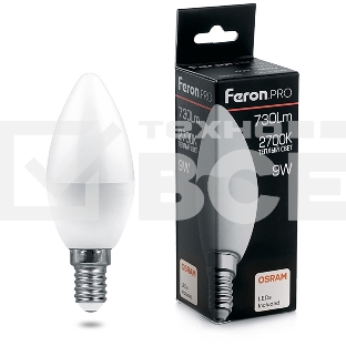 Лампа светодиодная Feron PRO LB-1309 (38059) 9 вт Е14 теплый матовая свеча