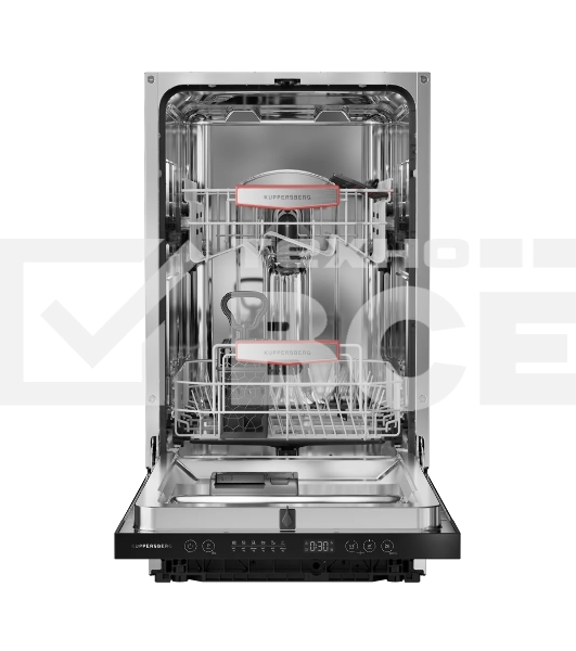 Встраиваемая посудомоечная машина Kuppersberg GHS 4520, High-Tech, 45 см, 10 комплектов, 6 программ, 3 корзины, конденсационная сушка, полная защита от протечек, индикатор отсутствия соли и ополаскивателя, отображение времени мытья, сенсорное управление, 