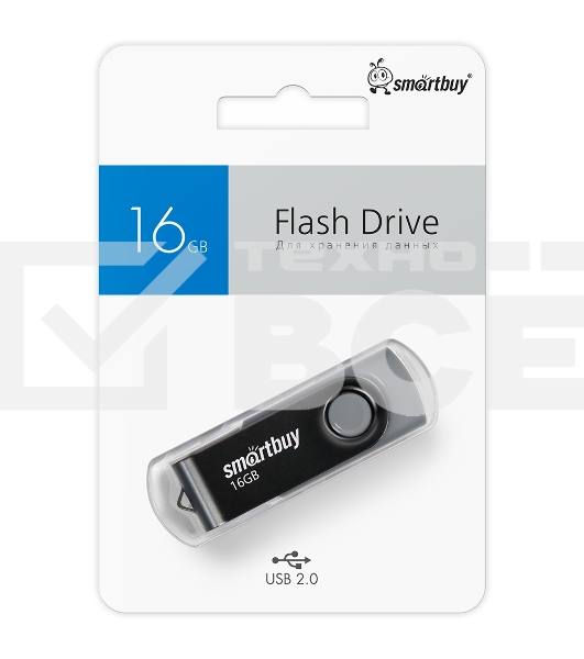 Флешка USB SmartbuyTwist Black (SB016Gb2TWK), 16Gb, USB 2.0, R/W 15/12, черный