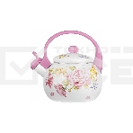 Чайник для плиты LR00-20 LARA (эмаль) PINK 2.5 л, индукционное дно, свисток, автоподъем крышки, фото 1