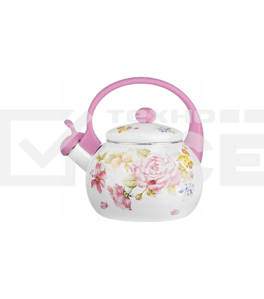 Чайник для плиты LR00-20 LARA (эмаль) PINK 2.5 л, индукционное дно, свисток, автоподъем крышки