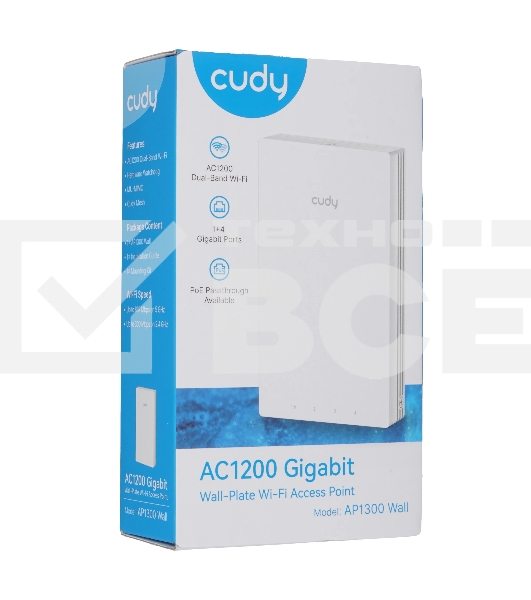 Точка доступа Wi-Fi Cudy AC1200 Gigabit Wall-Plate Access Point AC1200 Dual Band Gigabit Wall Plate Access Point, MT7621DAN+MT7613B+MT7603E, 867Mbps at 5GHz + 300Mbps at 2.4GHz, 1 x Gigabit PoE-IN Port, 802.3af/at, 4 x Gigabit RJ45 ports, LAN1 support PoE Out, Cudy Mesh Support