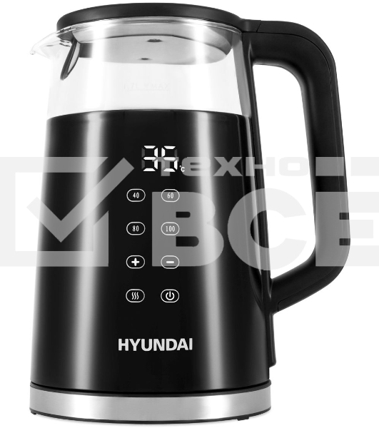 Чайник электрический Hyundai HYK-G6404 1.7л. 2200Вт черный/серебристый (корпус: стекло)