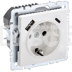 Розетка 1-местная IEK BRITE РЮш11-1-БрБ (BR-R14-16-U22-018-K01) с заземлением, с защитными шторками, 16А, с USB A+C 18 Вт, белый, фото 1