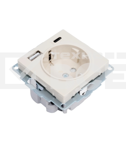 Розетка 16А с USB A+C (5В/2,4А/3 А, 2х5В/1,5А), мех SE AtlasDesign Бежевый