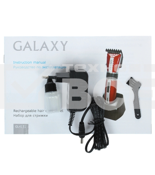 Набор для стрижки Galaxy GL 4151, красный, аккумуляторный,лезвия из японской нержавеющей стали, филировочный гребень, индикатор работы и заряда, время непрерывной работы 45 мин, эргономичный дизайн