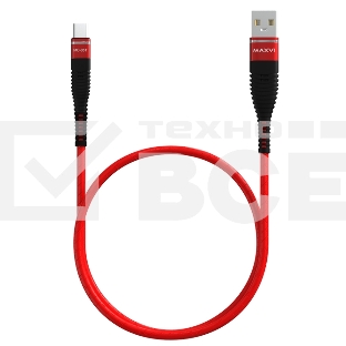 Кабель Maxvi MC-05T red USB-A - Type-C, 2A ток макс. нагрузки 2А, макс. напряжение 5V; стандарт USB 2.0; длина 1м, оплетка TPU, металлические корпуса разъемов, цвет красный