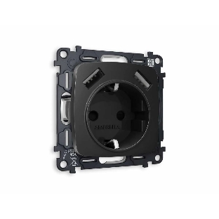 Комплект механизма электрической розетки OMEGA Черный матовый 2USB A+A 18W (быстрая зарядка) с/з QUANT (OP8090, VM155) MO809010