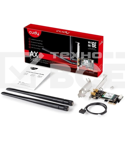 Сетевой адаптер Wi-Fi + Bluetooth Cudy WE3000 АХ5400 PCI Express (ант.внеш.съем) 2ант.