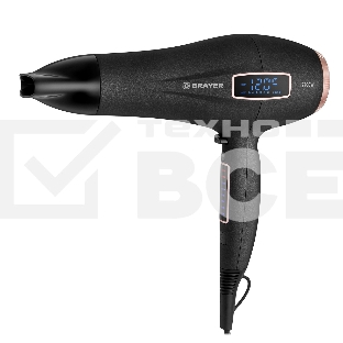 Фен BRAYER BR3001, 2200 Вт, LED, 6 cкор, 8 темп. дифузор, торнадо 360, узкий конц., холод. 1,8 м