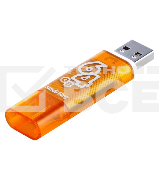 Флешка USB R/W Smartbuy R/W Glossy series Orange (SB64GbGS-Or), 64Gb, USB 2.0, R/W 25/15, оранжевый