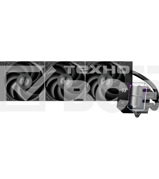 Система охлаждения PCCooler DS360 BK (310W, 360мм, LED temp., Black, ARGb Pump/Fans: 3x120мм, 86.73CFM, 28dBA, 2200RPM/Pump height 67мм, 28dBA, 3200RPM, Rad thickness 27мм/S: 1851, 1700, 1200, 20XX, 115X, AM5, AM4)